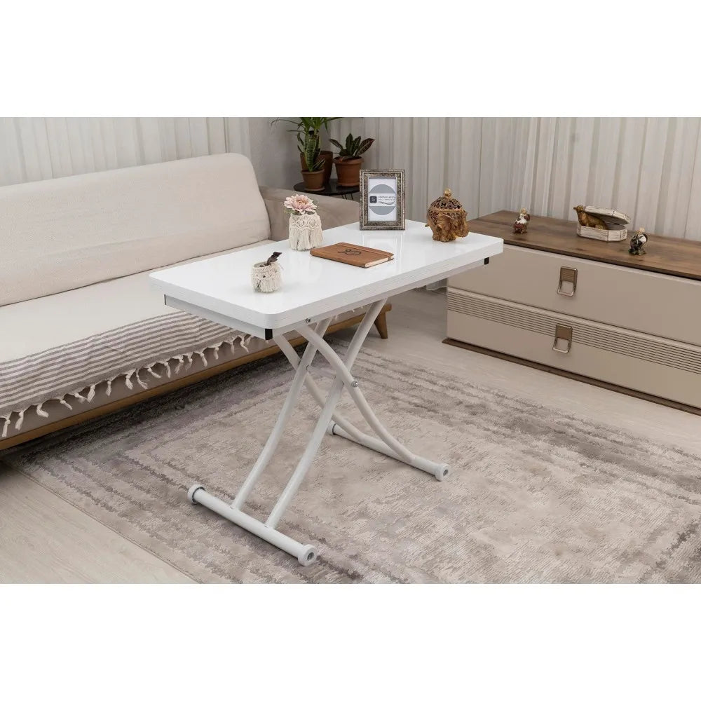 Mini Juppo İçe K Akıllı Sehpa Üst Tabla Mdf Beyaz Oval Köşe Alt Beyaz Renk