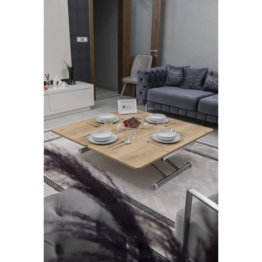 Juppo Üst Tabla Mdf Veli Meşe Oval Köşe Alt Ayak Yuvarlak Krom Kaplama Dışa Kıvrım