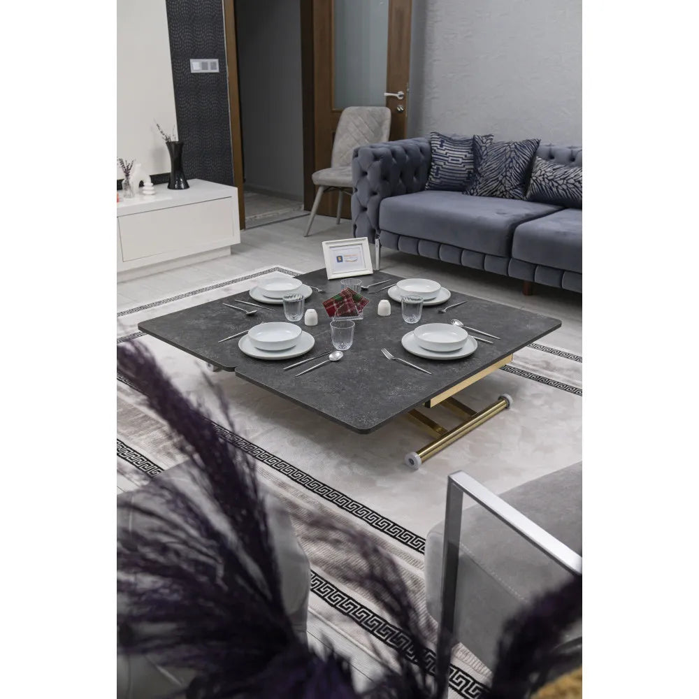 Home Üst Tabla Mdf Kartal Oval Köşe Alt Ayak Gold Kaplama