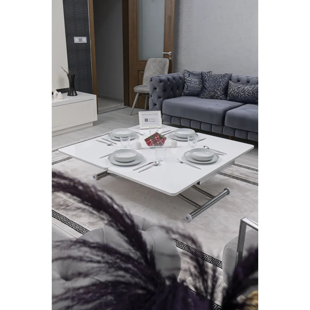 Juppo Üst Tabla Mdf Beyaz Oval Köşe Alt Ayak Yuvarlak Krom Kaplama İçe Kıvrım