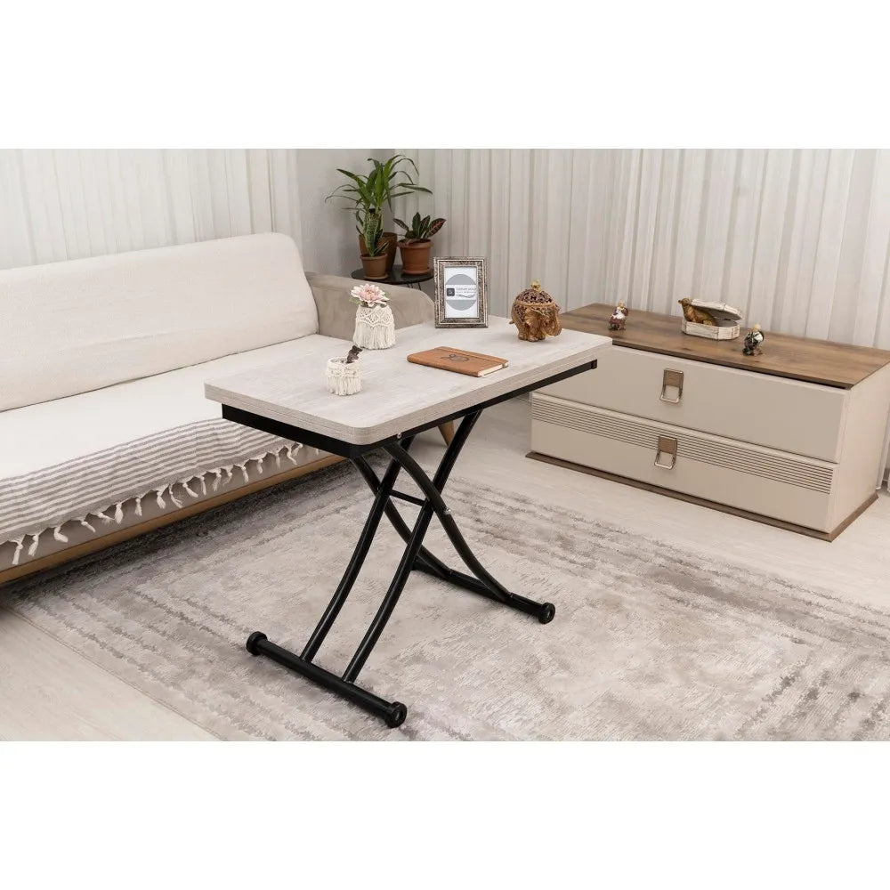 Mini Juppo İçe K Akıllı Sehpa Üst Tabla Mdf Lizbon Oval Köşe Alt Ayak Siyah Renk