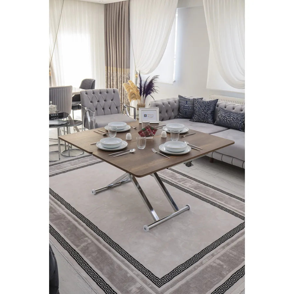 Home Üst Tabla Mdf Barok Koyu Ceviz Oval Köşe Alt Ayak Krom Kaplama