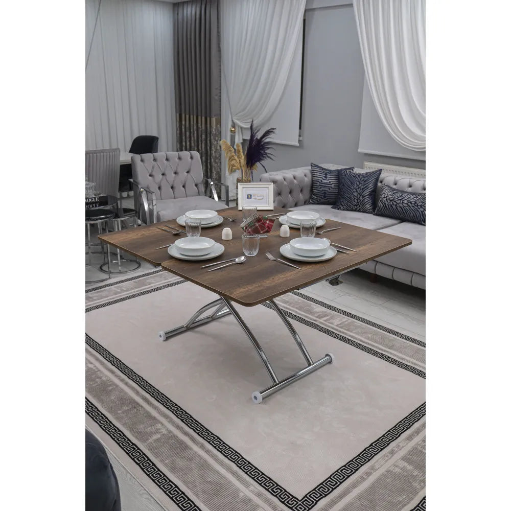 Juppo Üst Tabla Mdf Barok Koyu Ceviz Oval Köşe Alt Ayak Yuvarlak Krom Kaplama Dışa Kıvrım