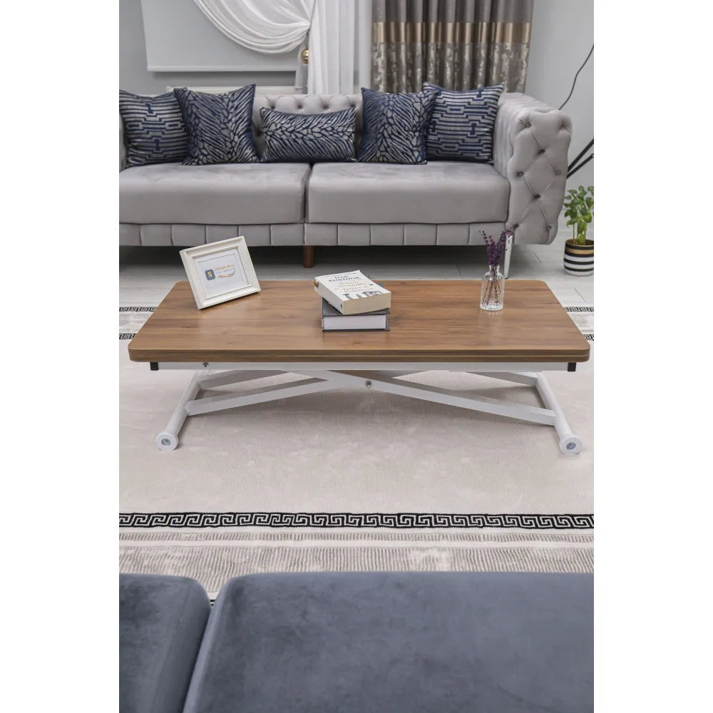 Home Üst Tabla Mdf Ceviz Oval Köşe Alt Ayak Beyaz Renk