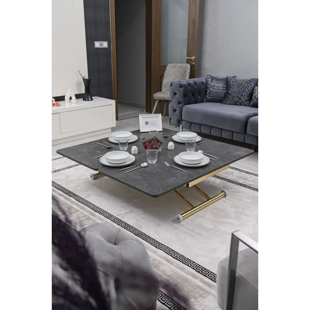 Juppo Üst Tabla Mdf Frezeli Antrasit Oval Köşe Alt Ayak Yuvarlak Gold Kaplama Dışa Kıvrım