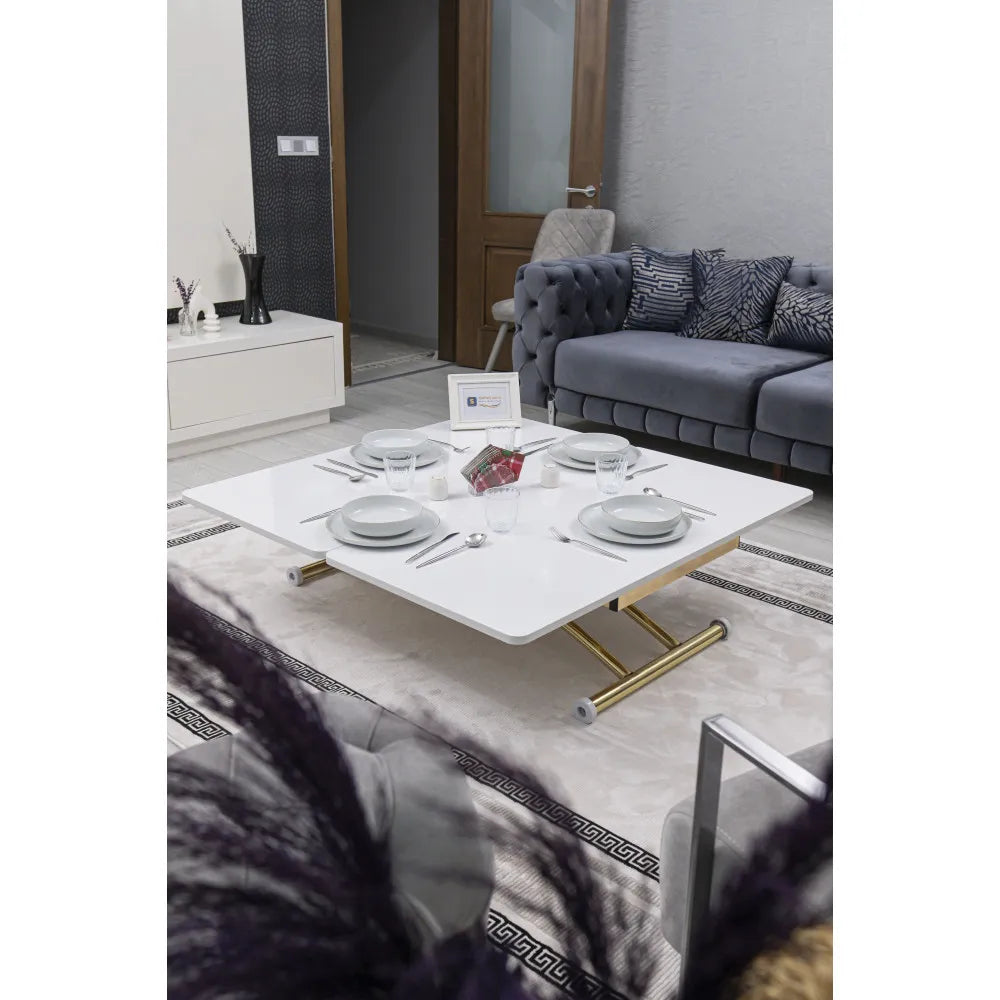 Juppo Üst Tabla Mdf Beyaz Oval Köşe Alt Ayak Yuvarlak Gold Kaplama Dışa Kıvrım