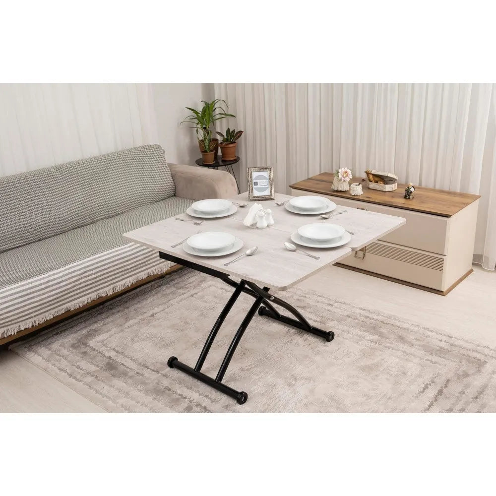 Mini Juppo Dışa K Akıllı Sehpa Üst Tabla Mdf Lizbon Oval Köşe Alt Ayak Siyah Renk