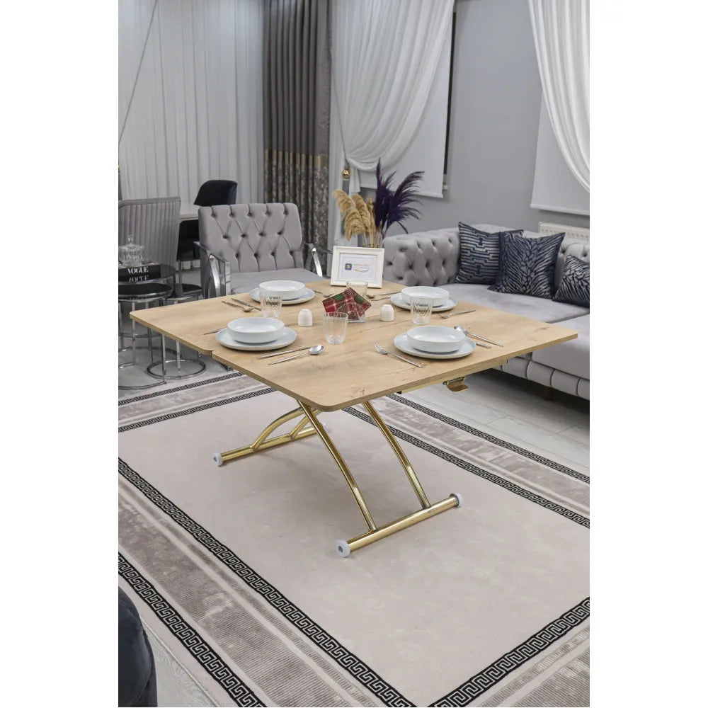 Juppo Üst Tabla Mdf VeliMeşe Oval Köşe Alt Ayak Yuvarlak Gold Kaplama Dışa Kıvrım