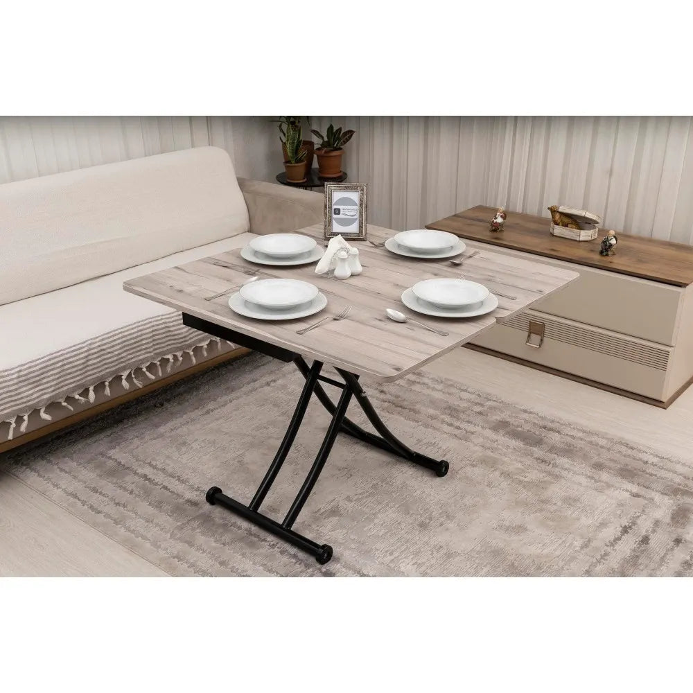 Mini Juppo İçe K Akıllı Sehpa Üst Tabla Mdf Floransa Oval Köşe Alt Ayak Siyah Renk