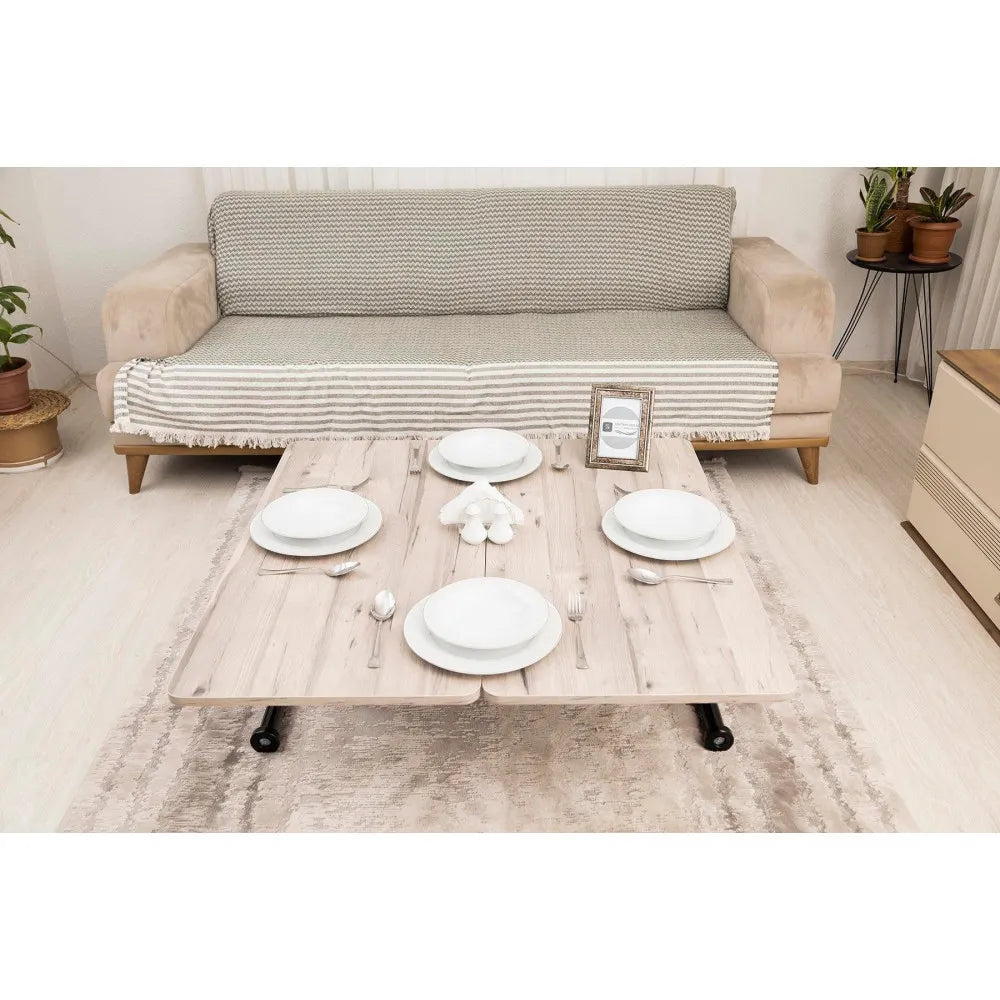 Mini Juppo Dışa K Akıllı Sehpa Üst Tabla Mdf Floransa Oval Köşe Alt Ayak Siyah Renk