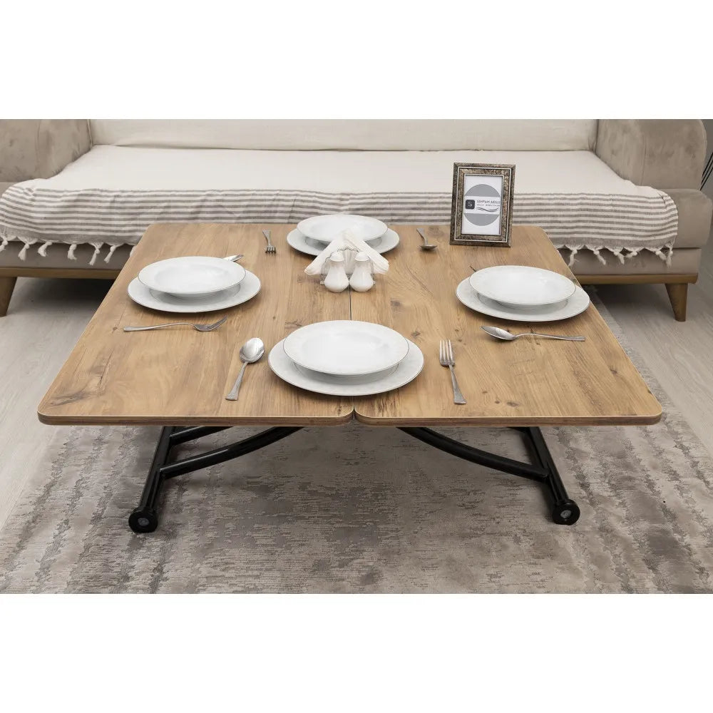 Mini Juppo İçe K Akıllı Sehpa Üst Tabla Mdf EfesÇam Oval Köşe Alt Siyah Renk