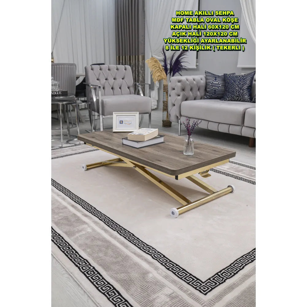 Home Üst Tabla Mdf Hattuşa Oval Köşe Alt Ayak Gold Kaplama