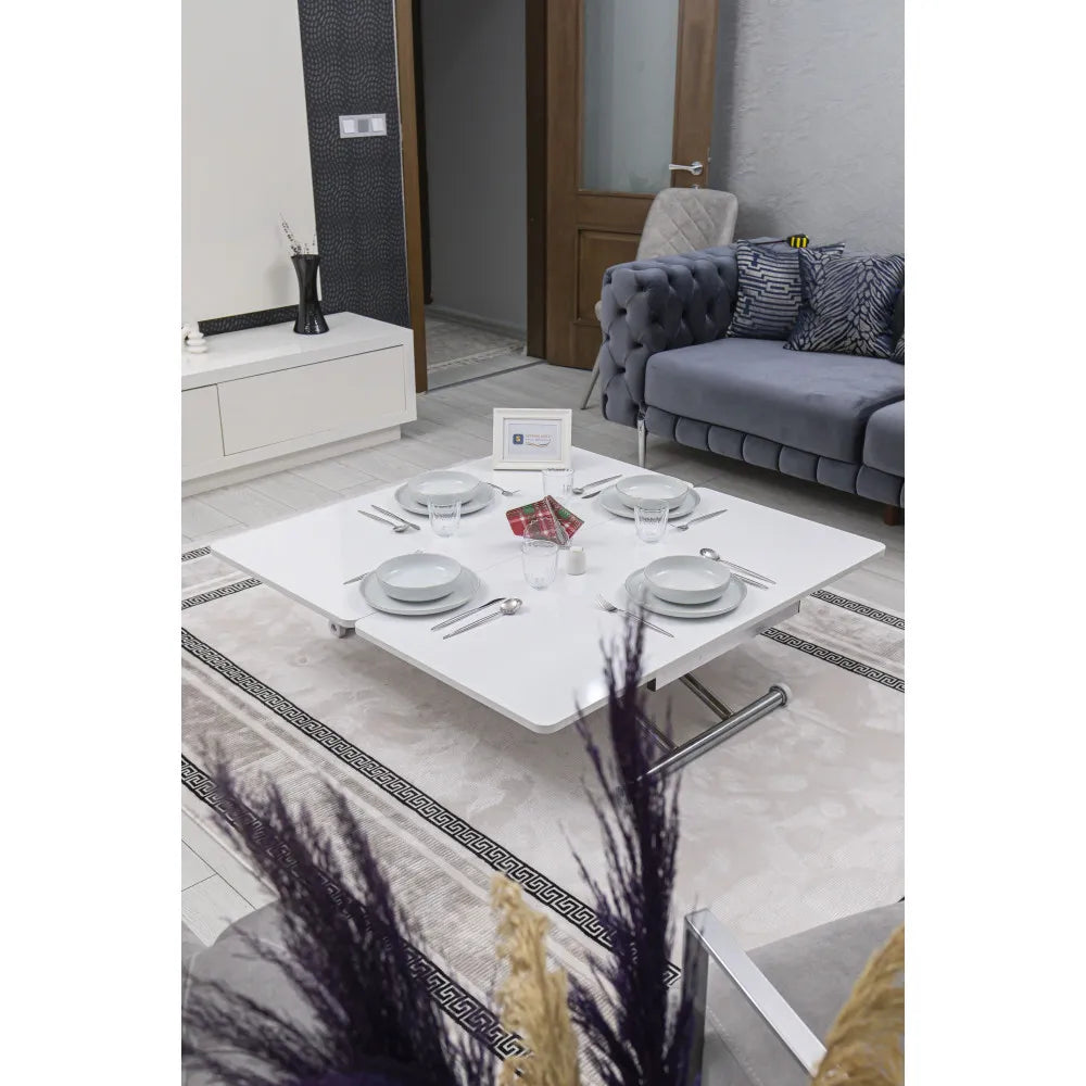 Juppo Üst Tabla Mdf Beyaz Oval Köşe Alt Ayak Yuvarlak Krom Kaplama Dışa Kıvrım