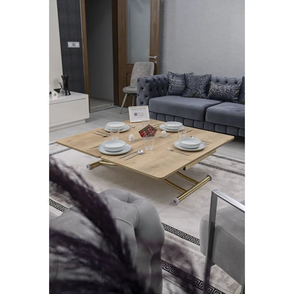 Juppo Üst Tabla Mdf VeliMeşe Oval Köşe Alt Ayak Yuvarlak Gold Kaplama İçe Kıvrım