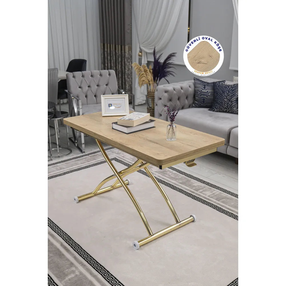 Juppo Üst Tabla Mdf VeliMeşe Oval Köşe Alt Ayak Yuvarlak Gold Kaplama Dışa Kıvrım
