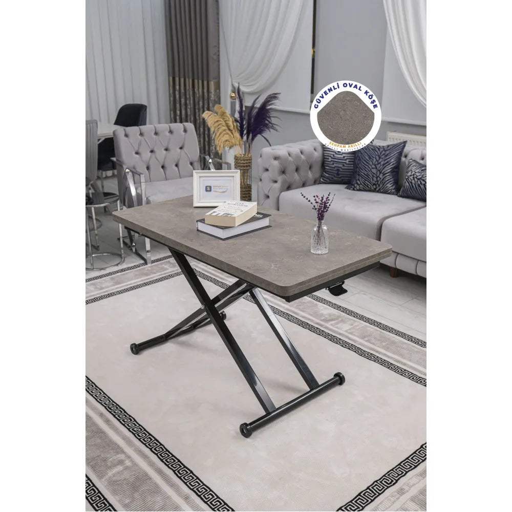 Home Üst Tabla Mdf Frezeli Latte  Oval Köşe Alt Ayak Siyah Renk