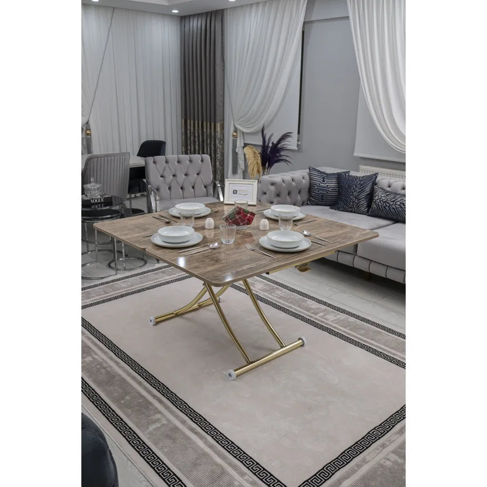 Juppo Üst Tabla Mdf Antiklayt Oval Köşe Alt Ayak Yuvarlak Gold Kaplama İçe Kıvrım