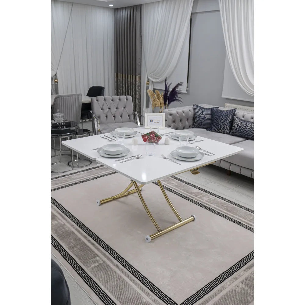 Juppo Üst Tabla Mdf Beyaz Oval Köşe Alt Ayak Yuvarlak Gold Kaplama İçe Kıvrım