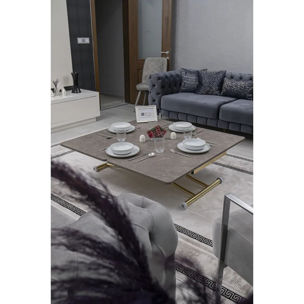 Juppo Üst Tabla Mdf Frezeli Latte Oval Köşe Alt Ayak Yuvarlak Gold Kaplama İçe Kıvrım