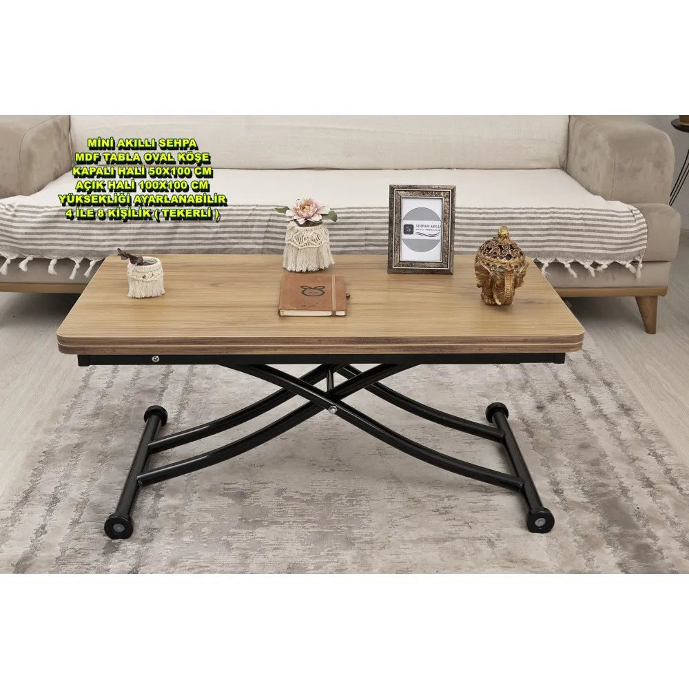 Mini Juppo İçe K Akıllı Sehpa Üst Tabla Mdf Katanya Oval Köşe Alt Siyah Renk