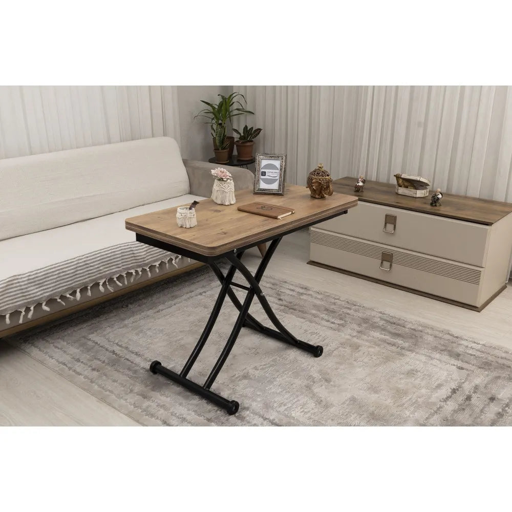 Mini Juppo İçe K Akıllı Sehpa Üst Tabla Mdf EfesÇam Oval Köşe Alt Siyah Renk