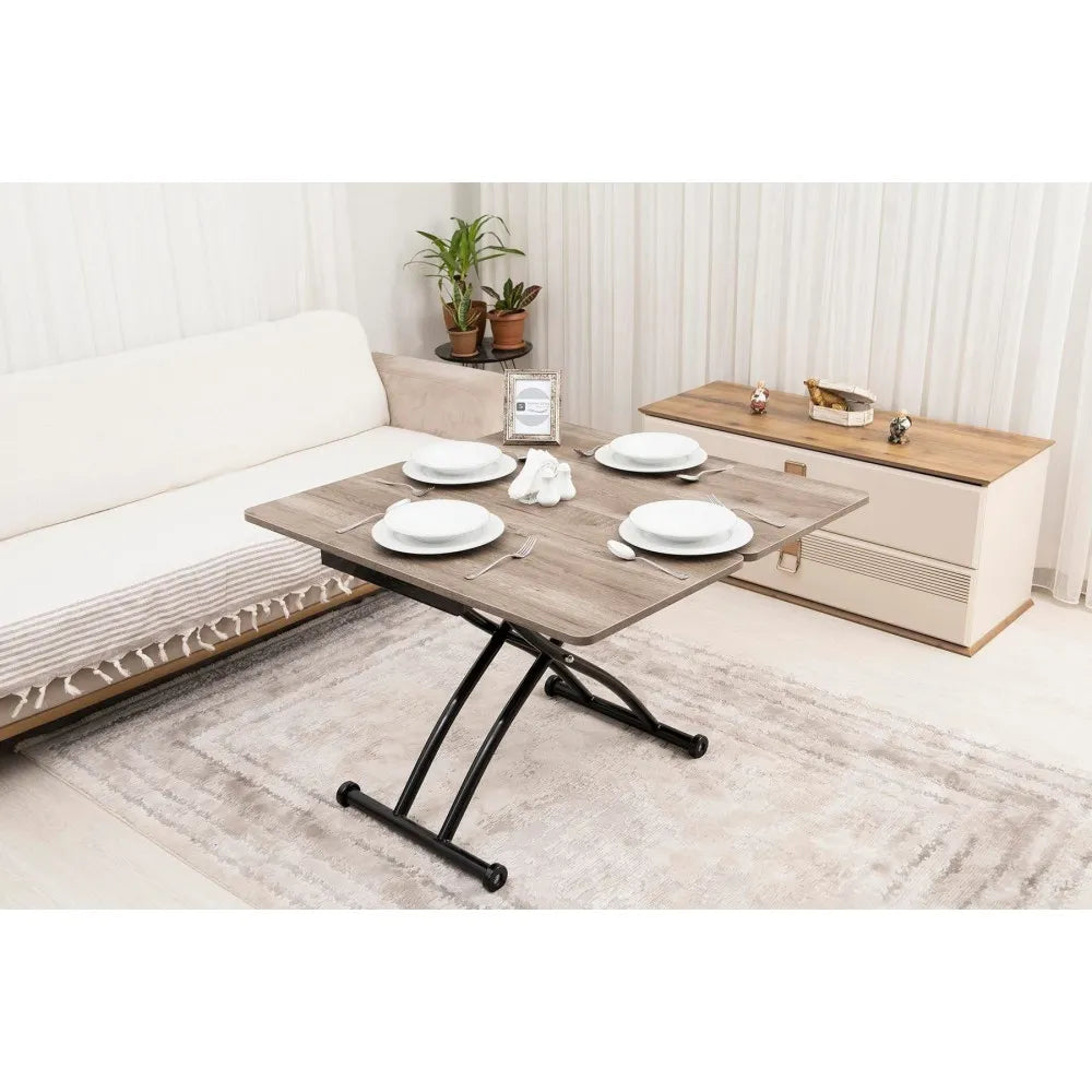 Mini Juppo Dışa K Akıllı Sehpa Üst Tabla Mdf Hattuşa Oval Köşe Alt Ayak Siyah Renk