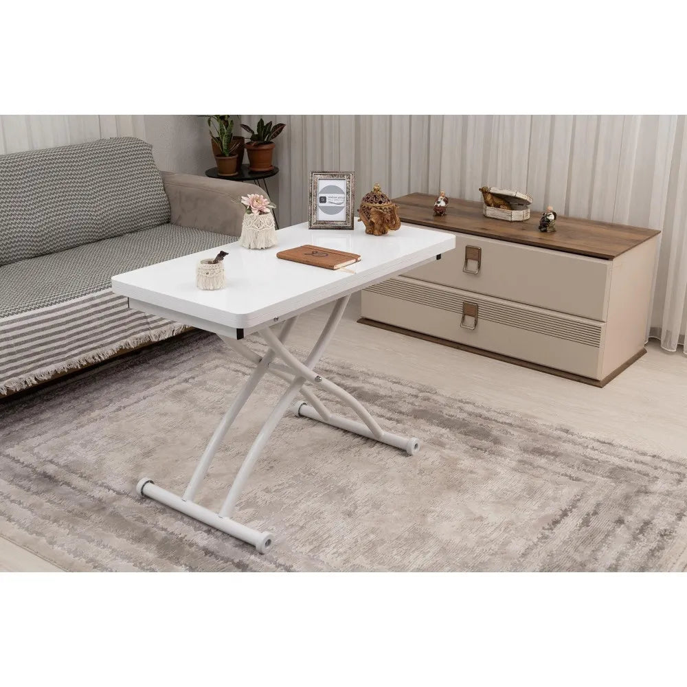 Mini Juppo Dışa K Akıllı Sehpa Üst Tabla Mdf Beyaz Oval Köşe Alt Beyaz Renk