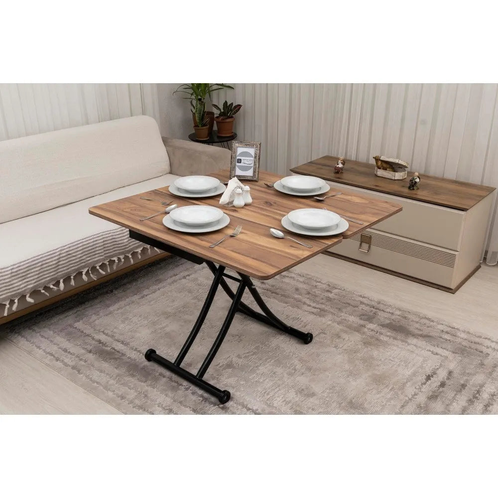 Mini Juppo İçe K Akıllı Sehpa Üst Tabla Mdf Urartu Oval Köşe Alt Ayak Siyah Renk