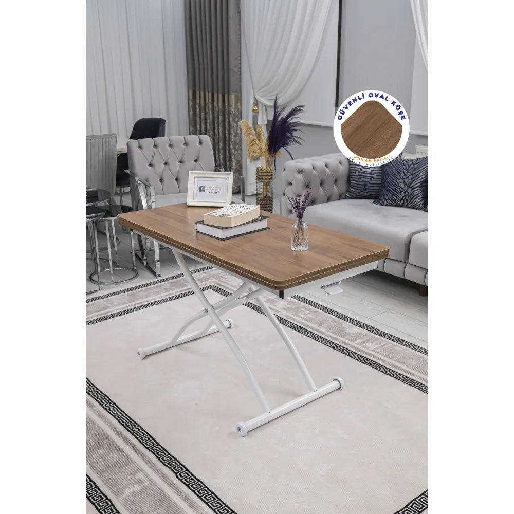 Juppo Üst Tabla Mdf Ceviz Oval Köşe Alt Ayak Yuvarlak Beyaz Dışa Kıvrım