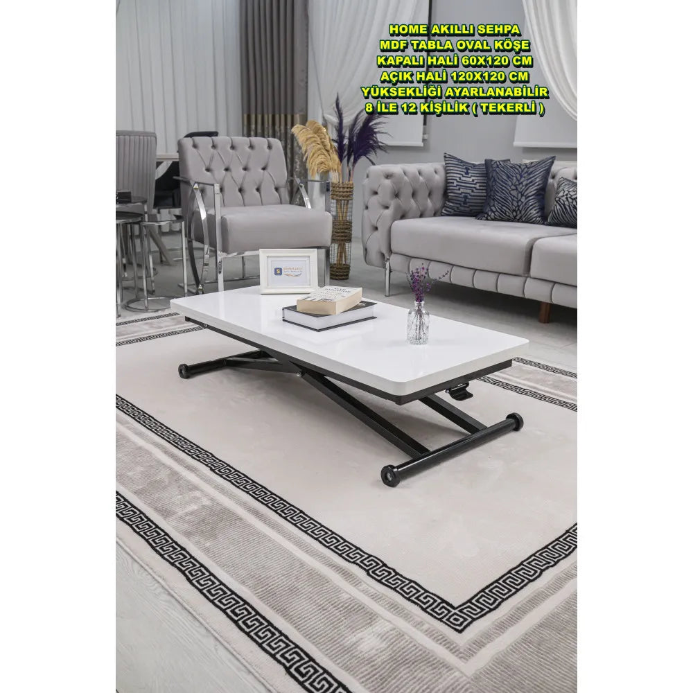 Home Üst Tabla Mdf Beyaz Oval Köşe Alt Ayak Siyah Renk