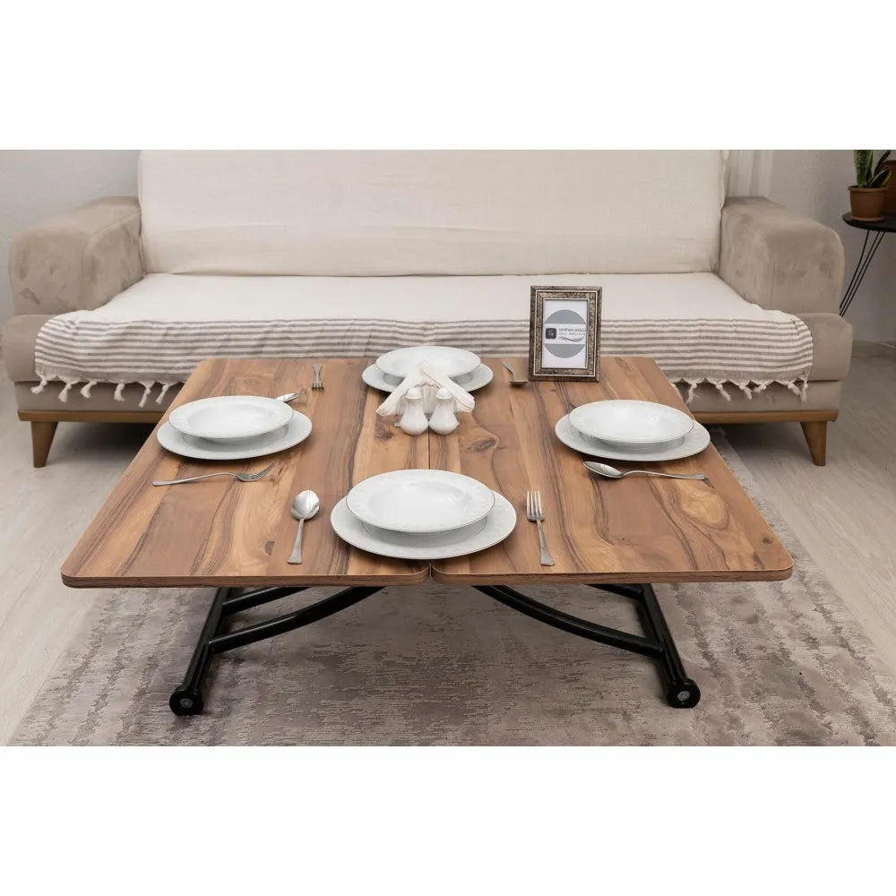 Mini Juppo İçe K Akıllı Sehpa Üst Tabla Mdf Urartu Oval Köşe Alt Ayak Siyah Renk