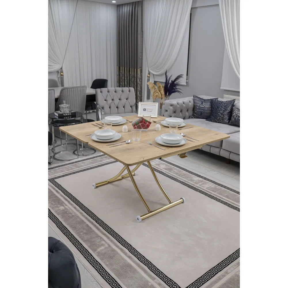 Juppo Üst Tabla Mdf VeliMeşe Oval Köşe Alt Ayak Yuvarlak Gold Kaplama İçe Kıvrım