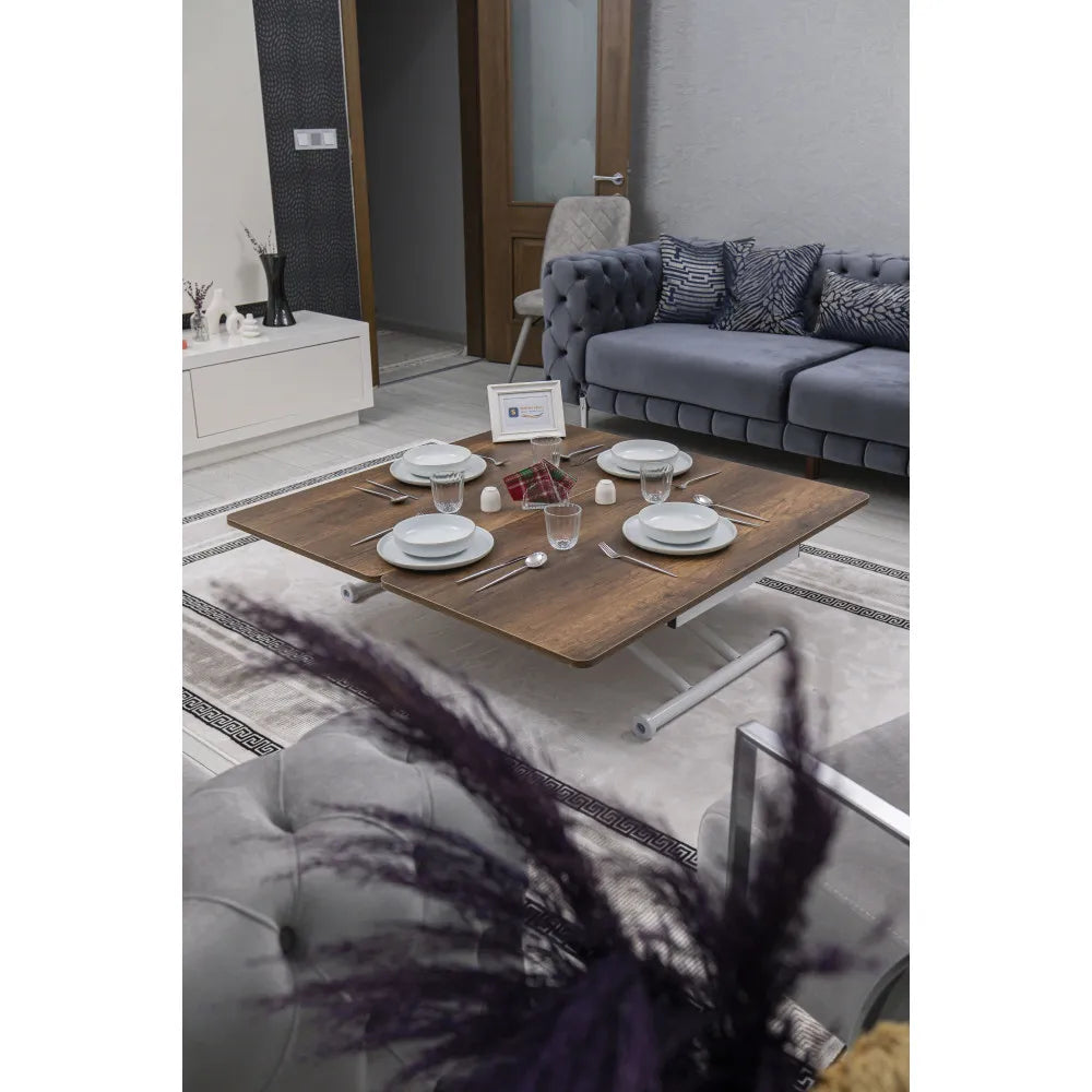 Juppo Üst Tabla Mdf Barok Koyu Ceviz Oval Köşe Alt Ayak Yuvarlak Beyaz Dışa Kıvrım