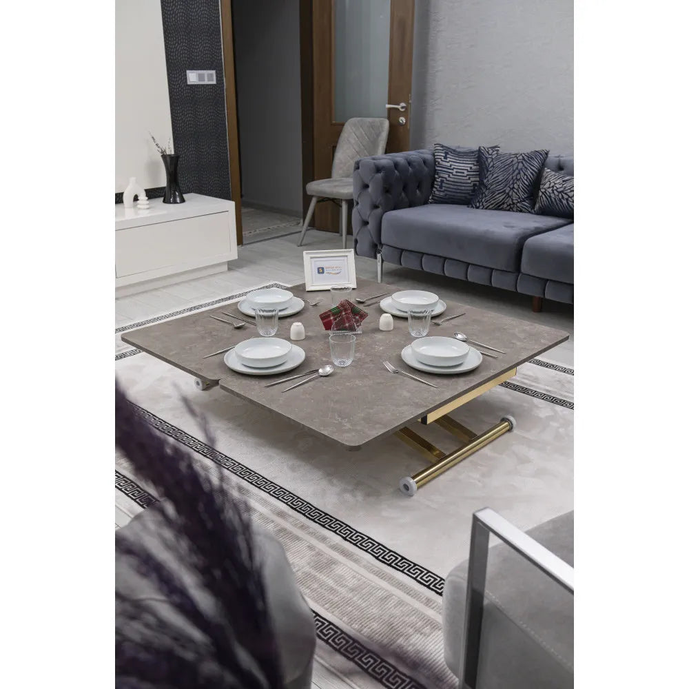 Home Üst Tabla Mdf Papatya Oval Köşe Alt Ayak Gold Kaplama