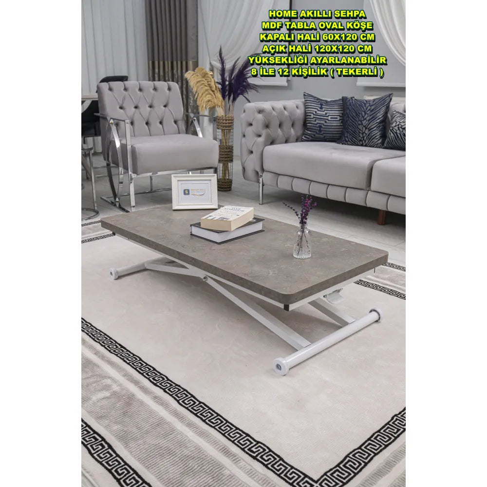 Home Üst Tabla Mdf  Frezeli Latte Oval Köşe Alt Ayak Beyaz Renk