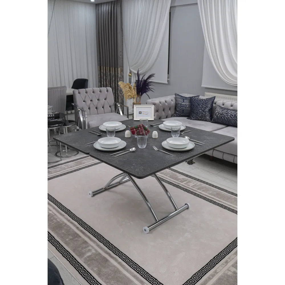 Juppo Üst Tabla Mdf Frezeli Antrasit Oval Köşe Alt Ayak Yuvarlak Krom Kaplama Dışa Kıvrım