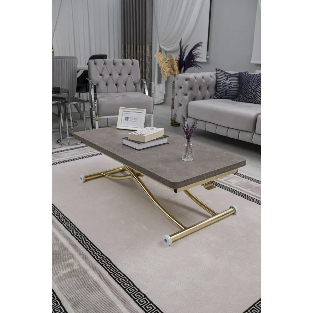 Juppo Üst Tabla Mdf Frezeli Latte Oval Köşe Alt Ayak Yuvarlak Gold Kaplama İçe Kıvrım