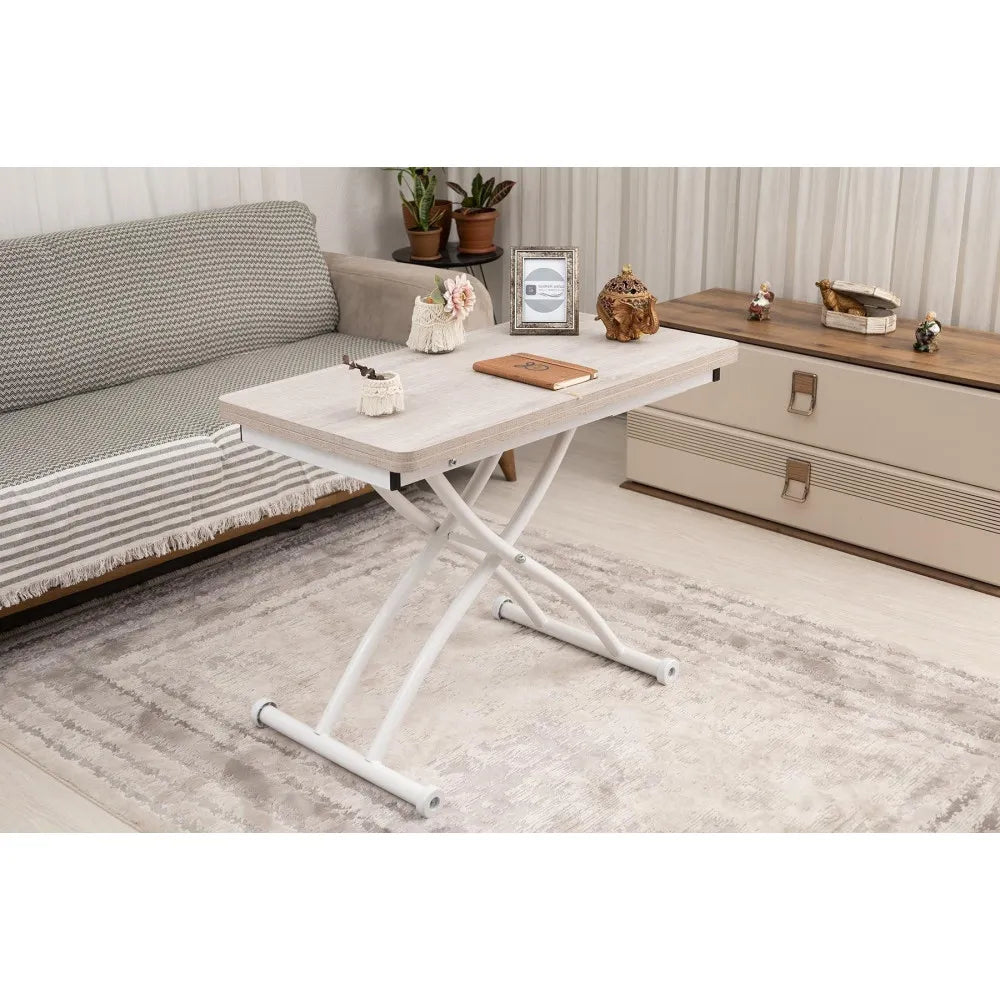 Mini Juppo Dışa K Akıllı Sehpa Üst Tabla Mdf Lizbon Oval Köşe Alt Ayak Beyaz Renk