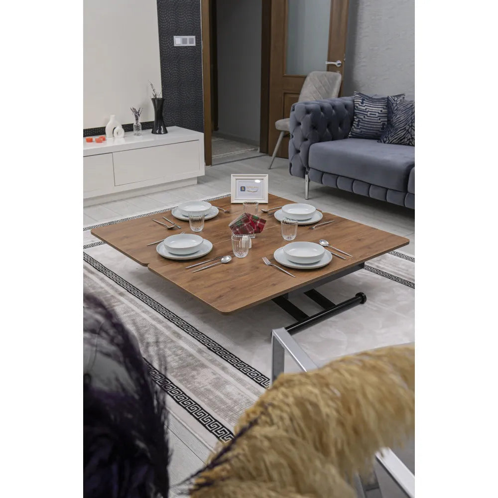 Home Üst Tabla Mdf Ceviz Oval Köşe Alt Ayak Siyah Renk