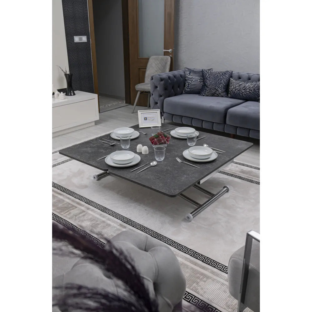 Juppo Üst Tabla Mdf Frezeli Antrasit Oval Köşe Alt Ayak Yuvarlak Krom Kaplama İçe Kıvrım