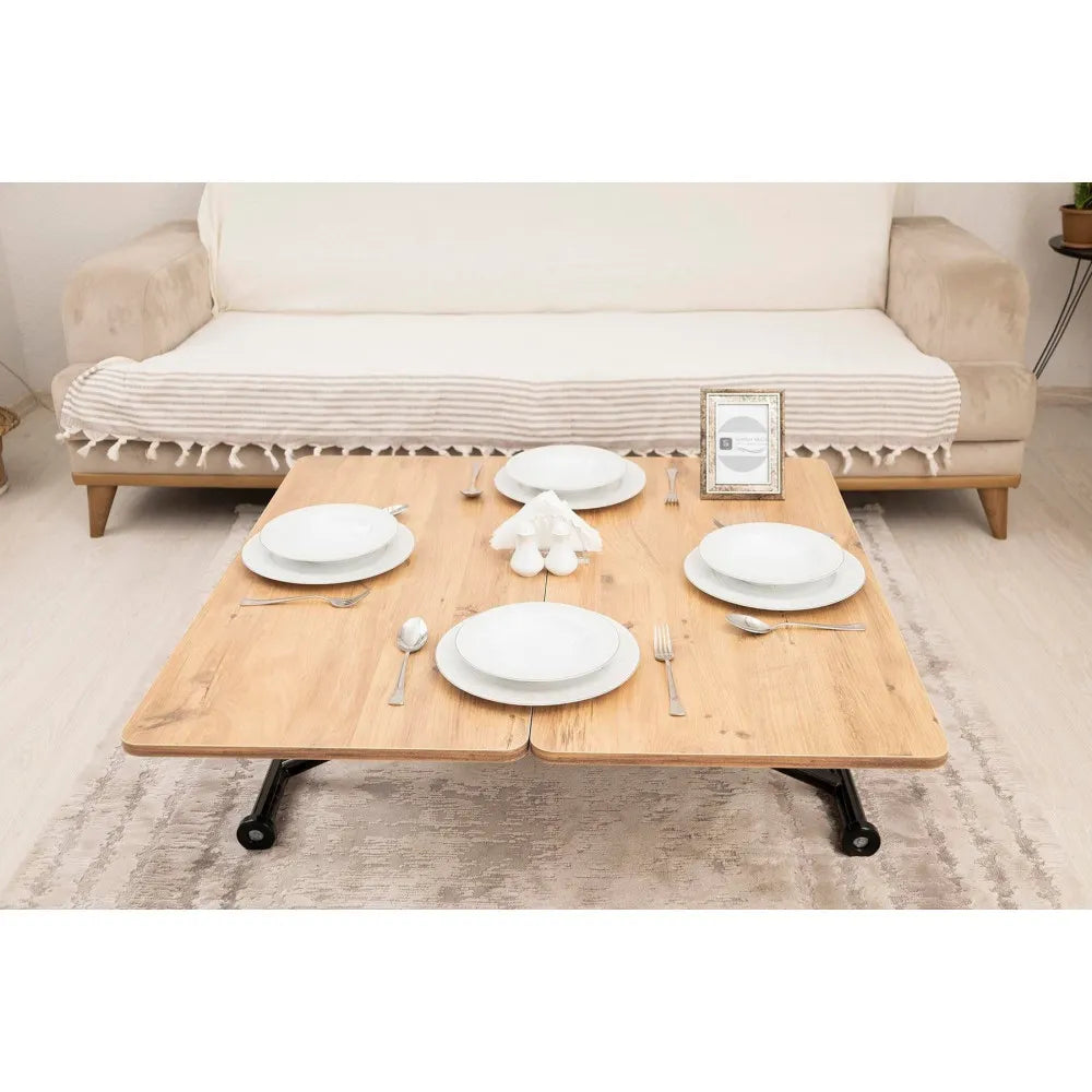 Mini Juppo Dışa K Akıllı Sehpa Üst Tabla Mdf EfesÇam Oval Köşe Alt Siyah Renk