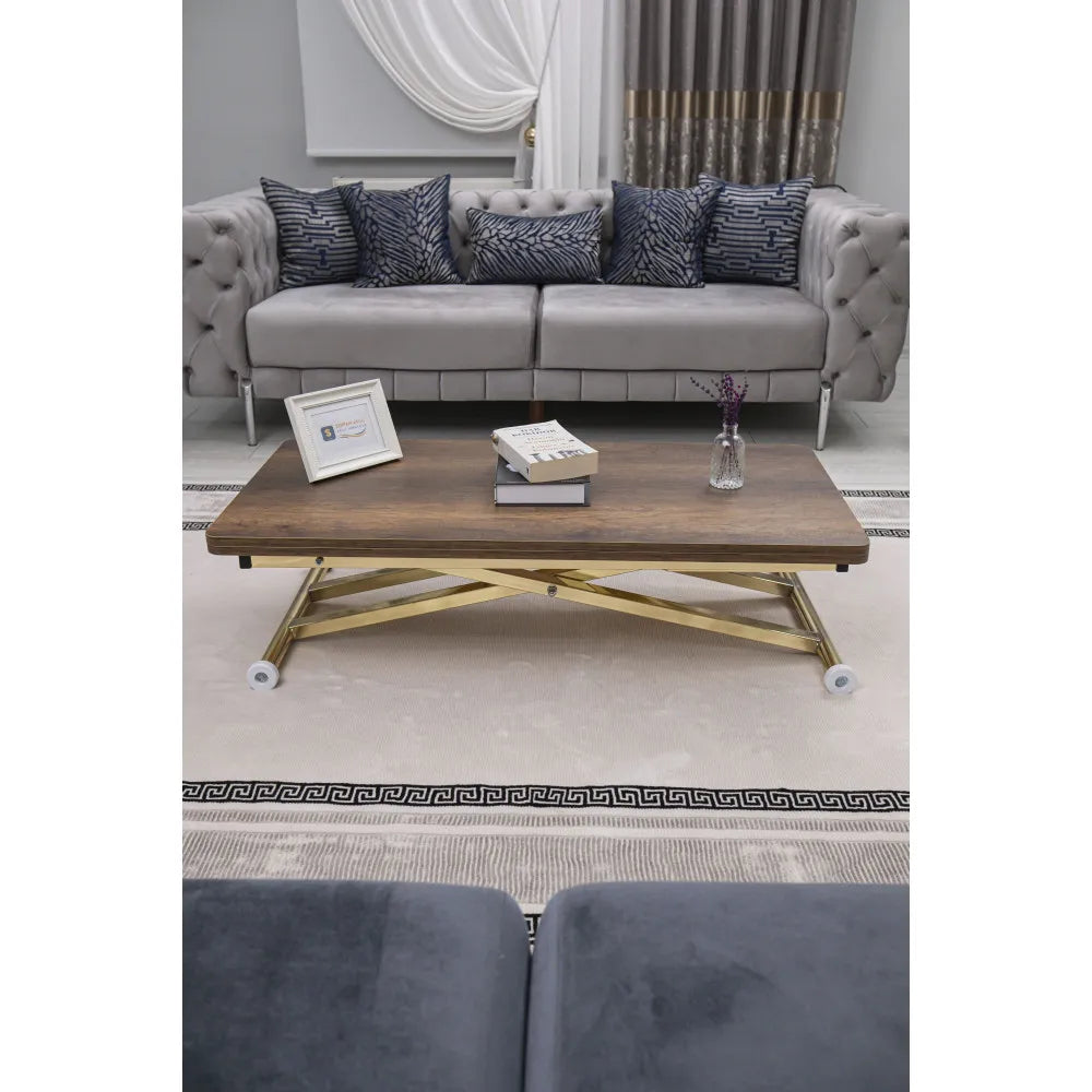 Home Üst Tabla Mdf Barok Koyu Ceviz Oval Köşe Alt Ayak Gold Kaplama