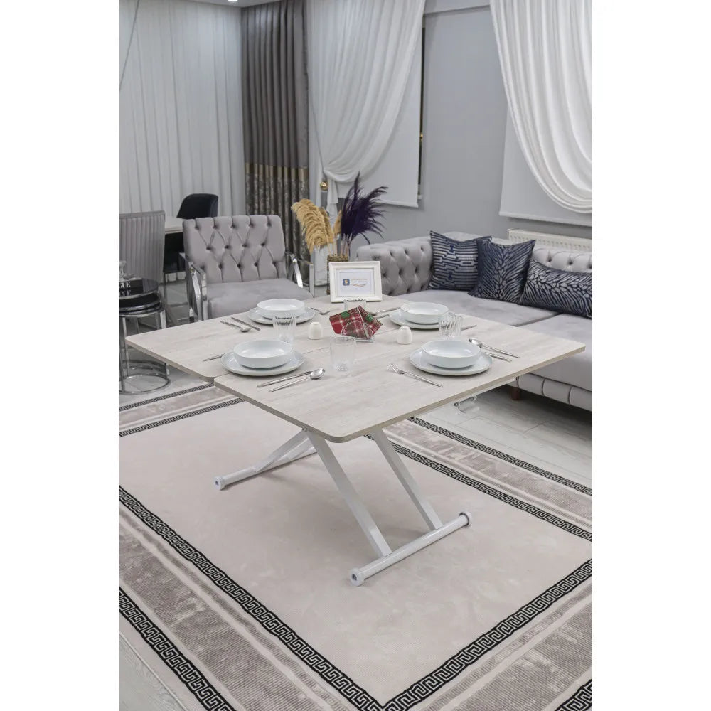 Home Üst Tabla Mdf Lizbon Oval Köşe Alt Ayak Beyaz Renk