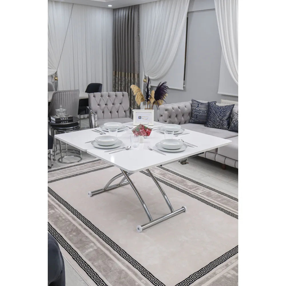 Juppo Üst Tabla Mdf Beyaz Oval Köşe Alt Ayak Yuvarlak Krom Kaplama Dışa Kıvrım