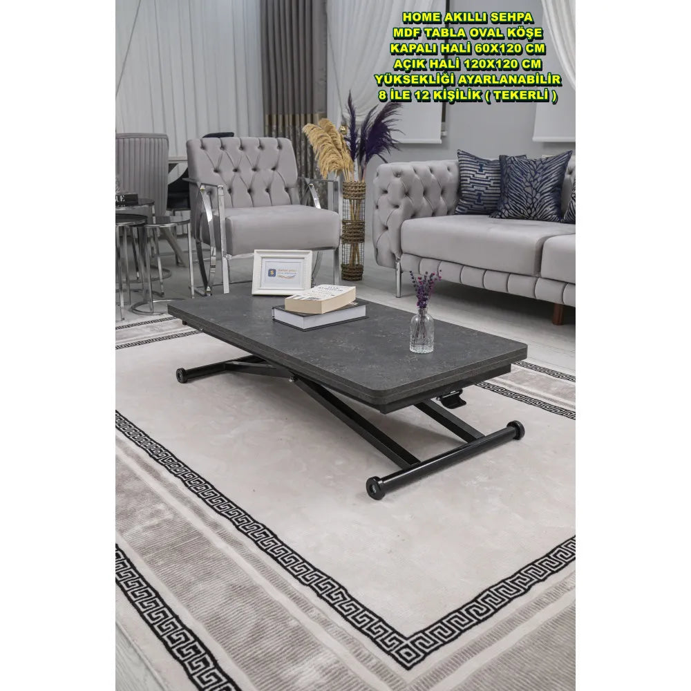 Home Üst Tabla Mdf Kartal Oval Köşe Alt Siyah Ayak Renk