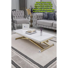 Home Üst Tabla Mdf Beyaz Oval Köşe Alt Ayak Gold Kaplama