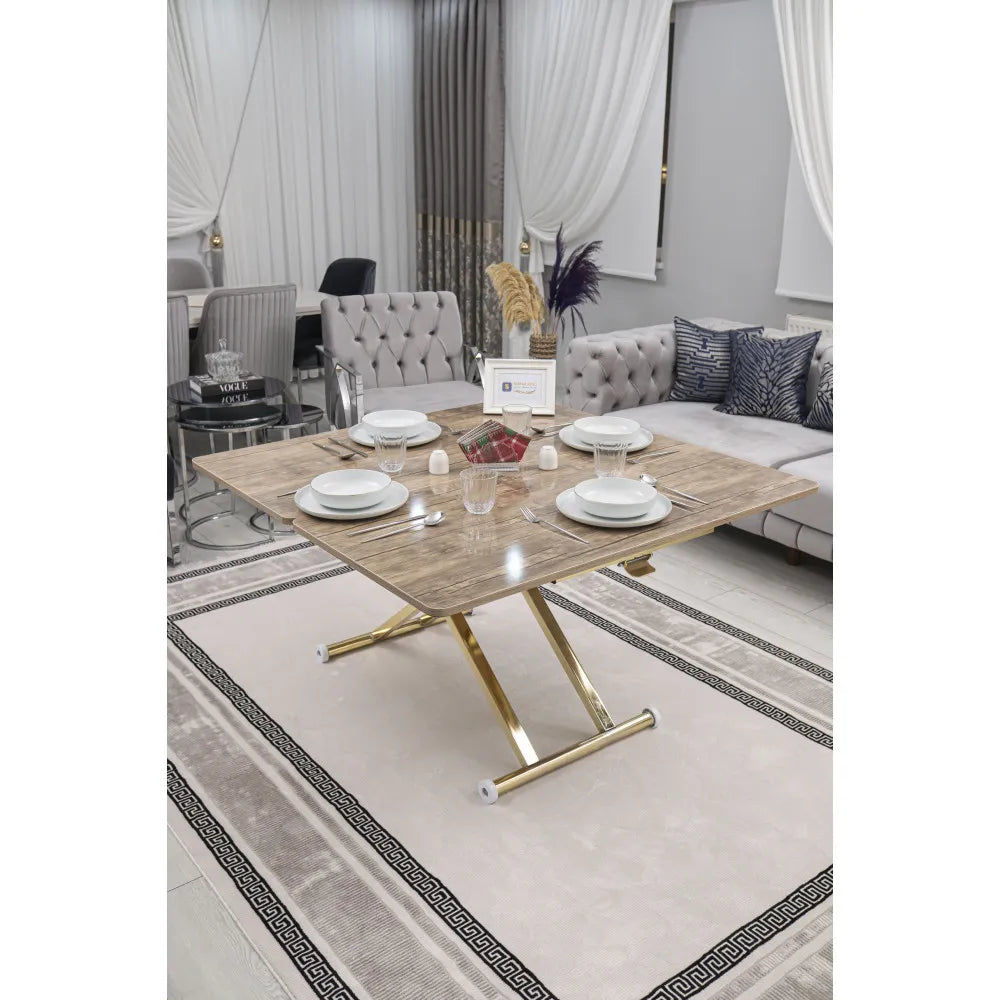 Home Üst Tabla Mdf Antiklayt Oval Köşe Alt Ayak Gold Kaplama