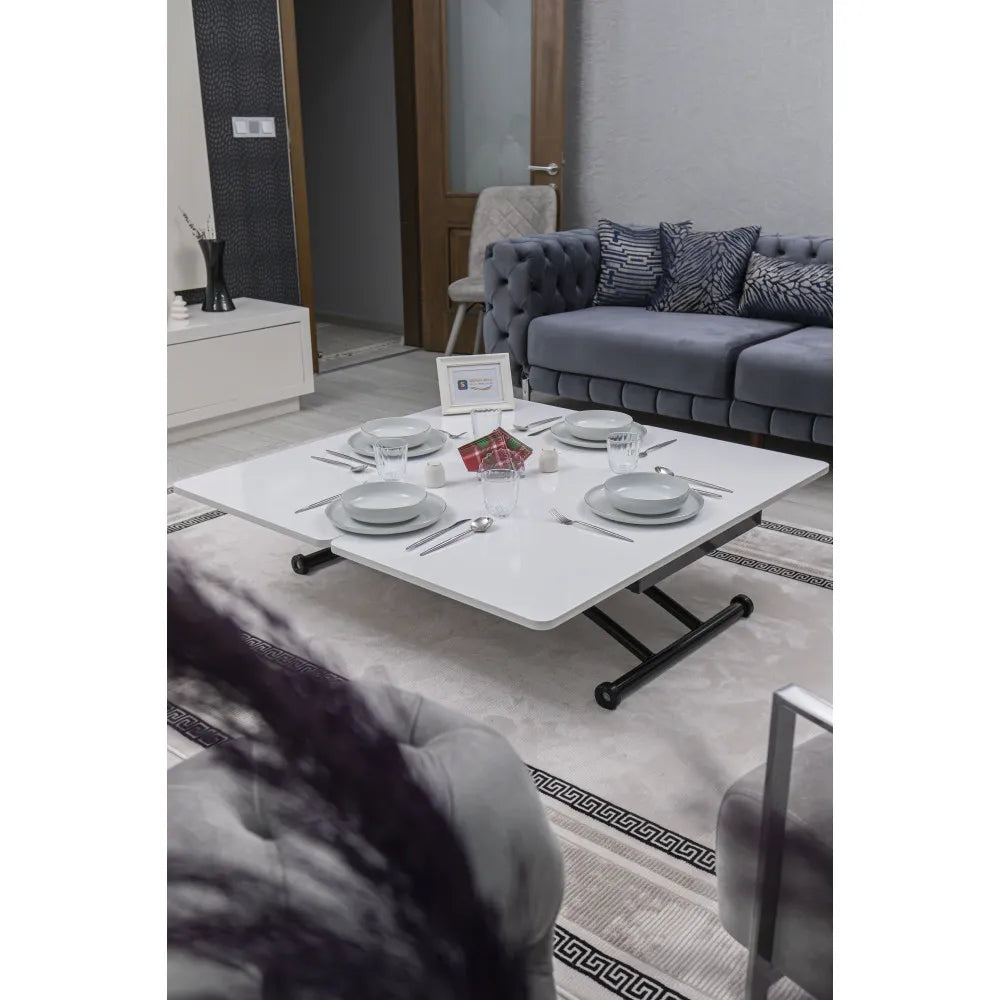 Juppo Üst Tabla Mdf Beyaz Oval Köşe Alt Ayak Yuvarlak Siyah Dışa Kıvrım