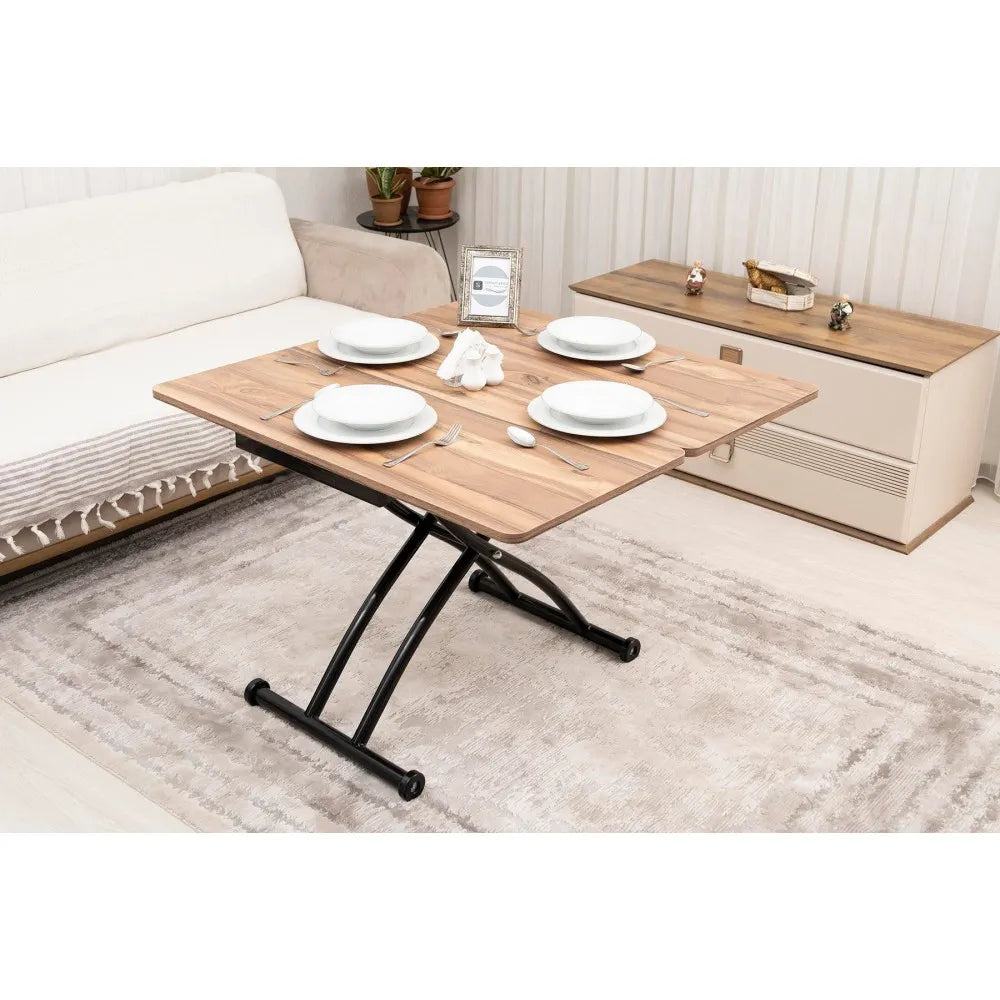 Mini Juppo Dışa K Akıllı Sehpa Üst Tabla Mdf Urartu Oval Köşe Alt Ayak Siyah Renk