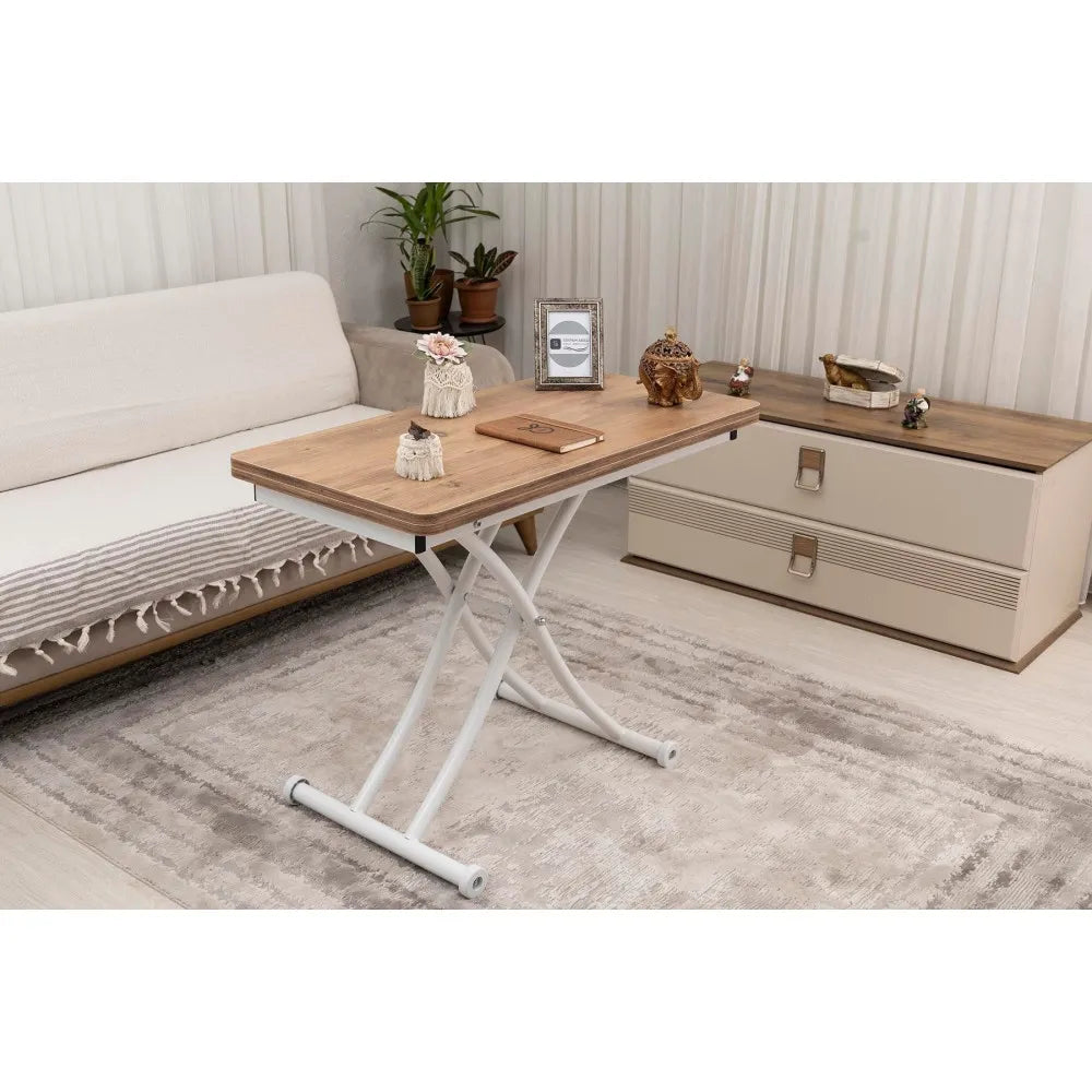 Mini Juppo İçe K Akıllı Sehpa Üst Tabla Mdf Efesçam Oval Köşe Alt Beyaz Renk